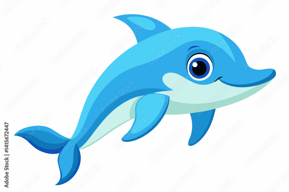 Fototapeta premium Cute Cartoon Dolphin Illustration Isolated On White Background Marine Mammal