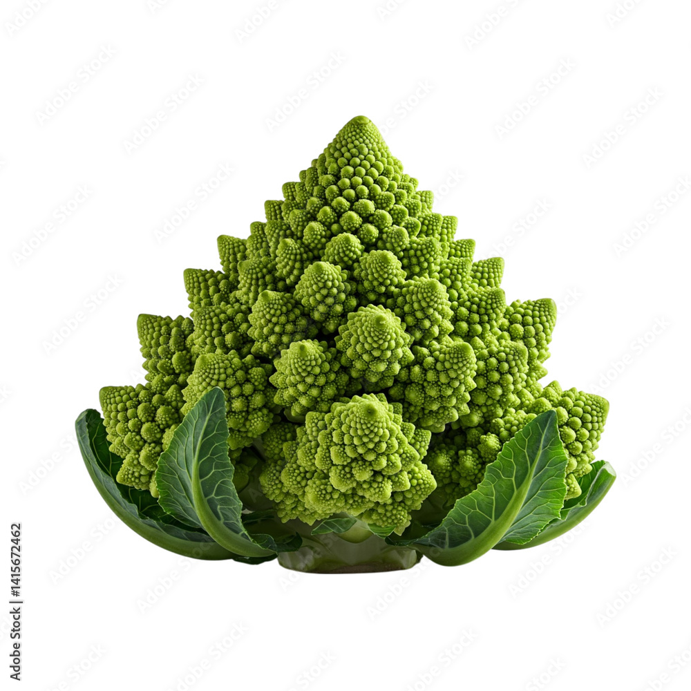 A vibrant Romanesco broccoli, a stunning fractal masterpiece of nature, showcasing its intricate, self-similar patterns against a clean white background. A vibrant Romanesco broccoli, a stunning fractal masterpiece of nature, showcasing its intricate, self-similar patterns against a clean white background.