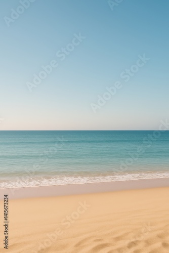 Bright Sunny Beach With Gentle Waves and Clear Sky at Midday