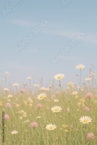 Beautiful Wildflowers Blooming in a Sunny Field on a Clear Day