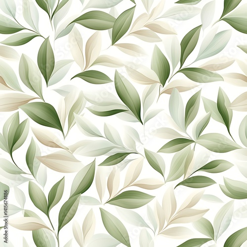 Elegant Leaf Pattern with Soft Greens and Neutrals for Modern Design Projects