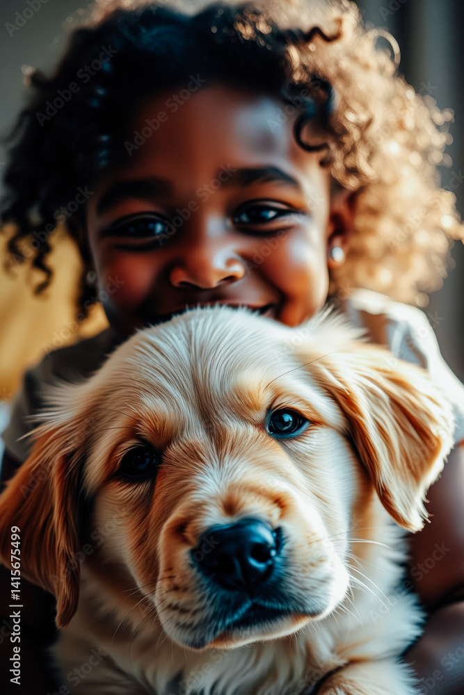 Adorable Child and Puppy Embrace