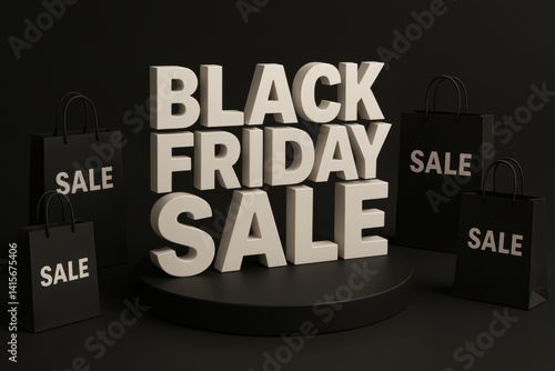 Black Friday Sale Display With Promotional Bags Showcasing Discounts and Shop...