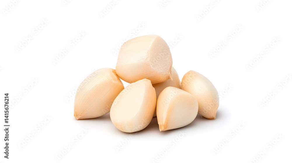 White peeled garlic cloves, isolated on a white background White peeled garlic cloves, isolated on a white background