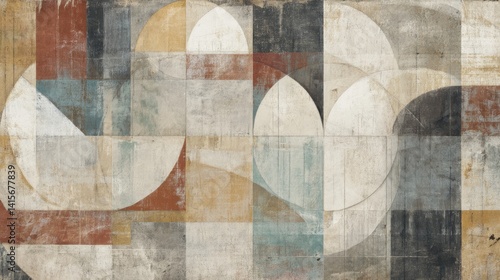 Abstract Geometric Pattern with Overlapping Shapes and Earthy Tones