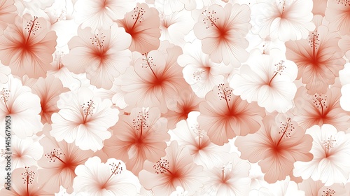 Elegant Red and White Hibiscus Flower Pattern for Tropical Floral Design