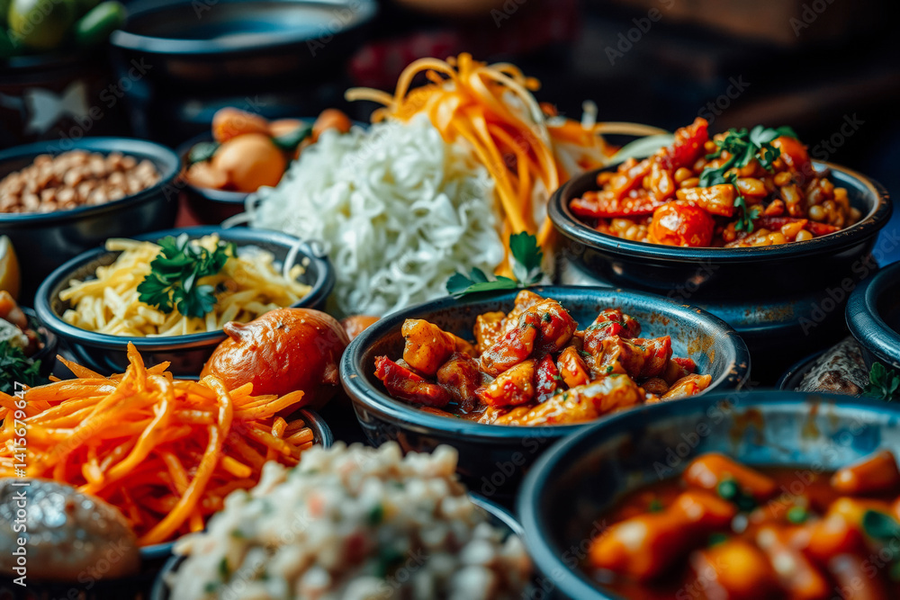 Assortment of Delicious Dishes in Small Bowls
