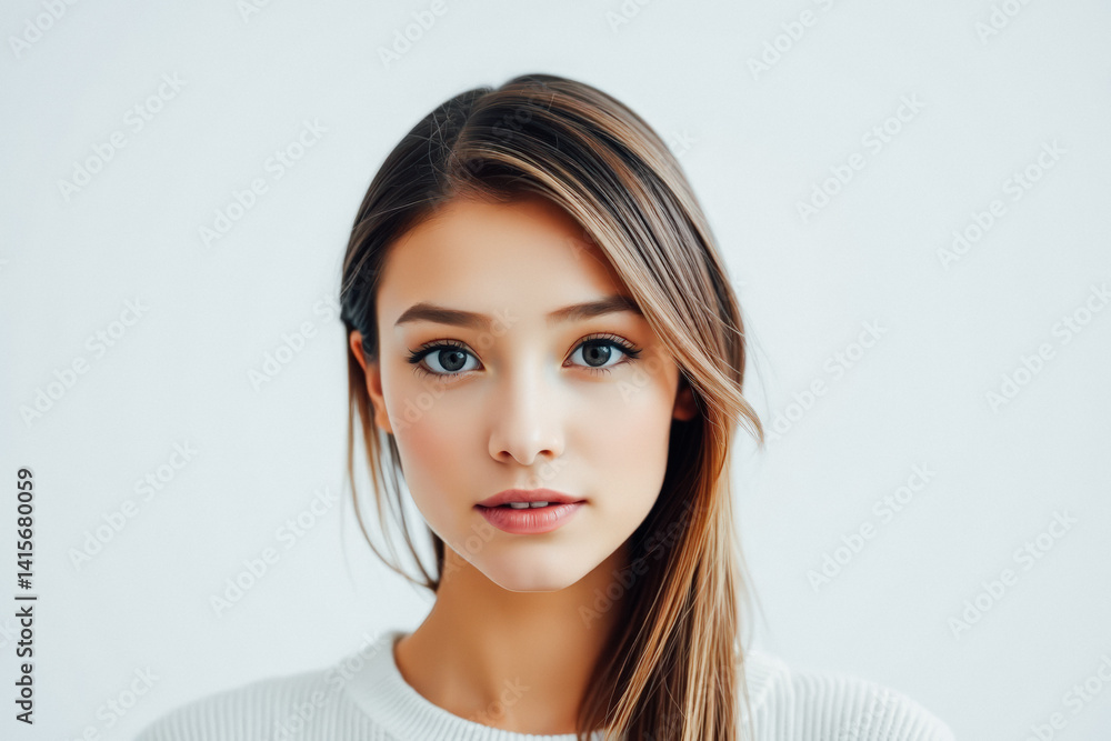 Beautiful Woman with Healthy Skin and Exquisite Makeup