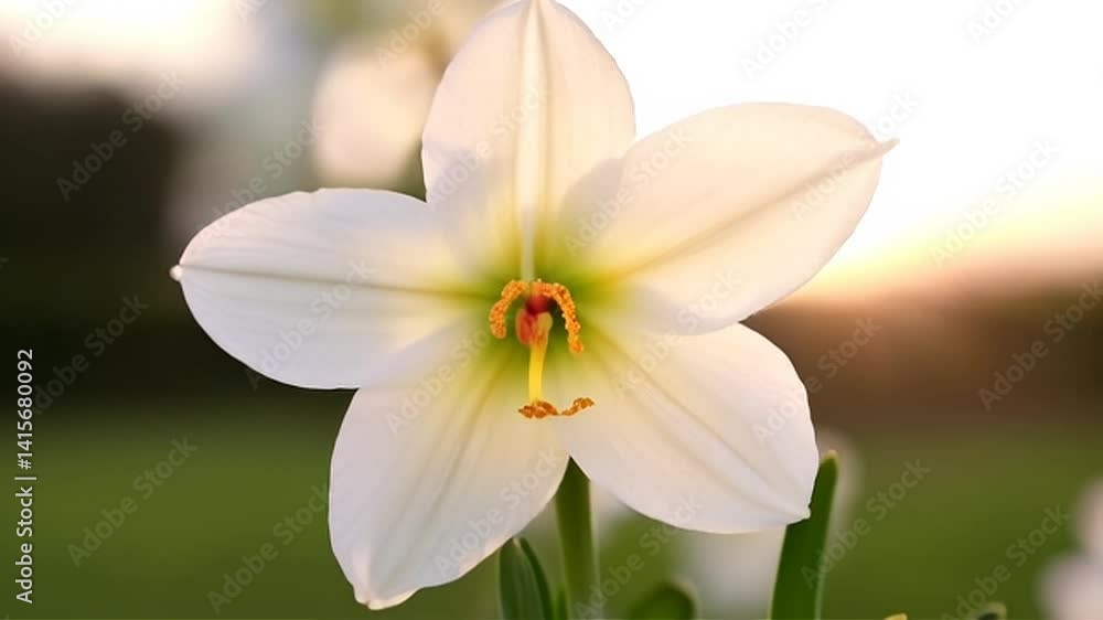 Elegant White Lily Bloom: Soft Light, Delicate Petals, Golden Center Detail. Elegant White Lily Bloom: Soft Light, Delicate Petals, Golden Center Detail.