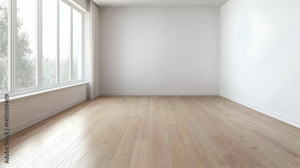Fototapeta premium Empty Modern Living Room With Large Windows