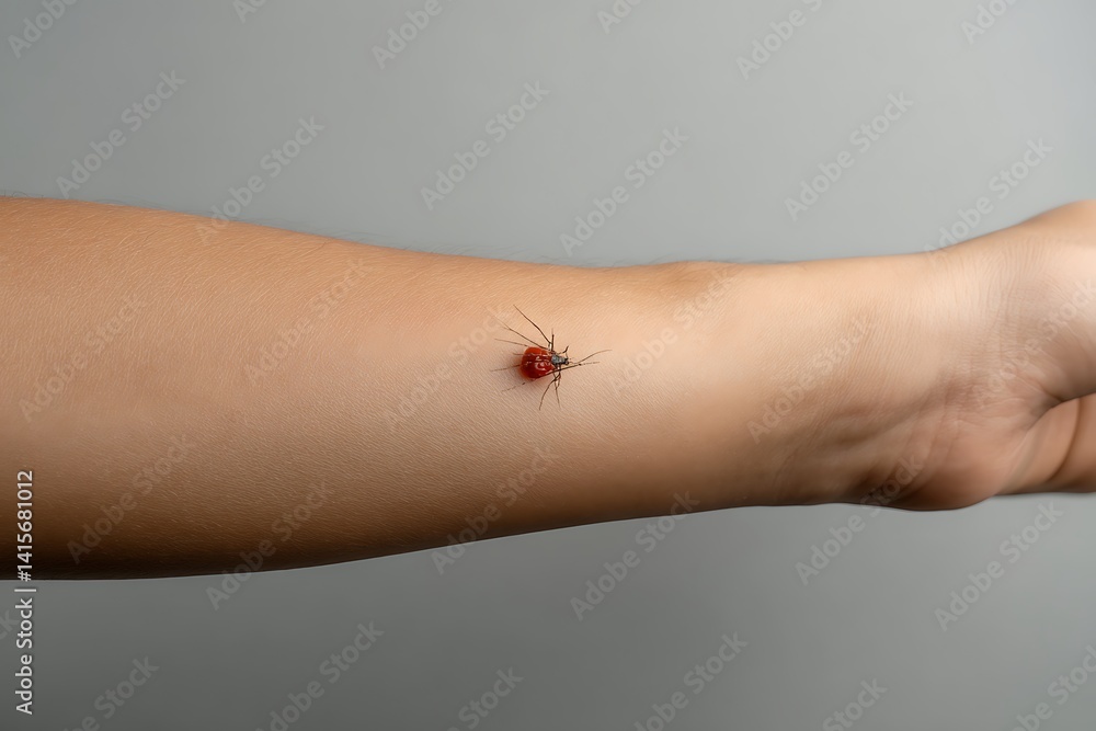 Obraz premium A detailed close-up photograph showcasing a tick on human skin, highlighting the insect's small size and potential health risks.