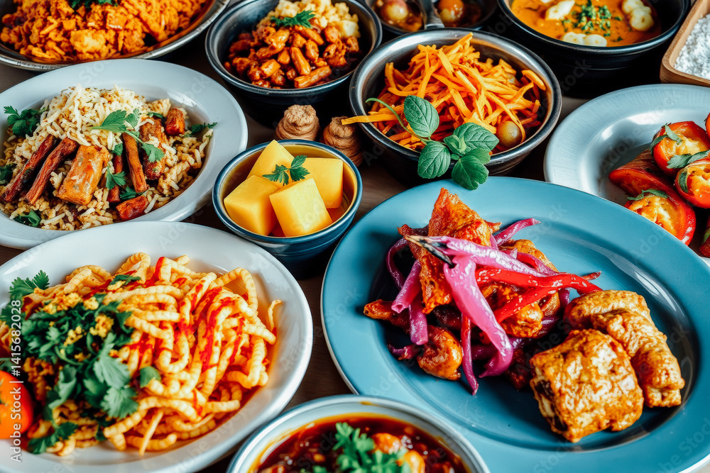 Assortment of Delicious Ethnic Dishes