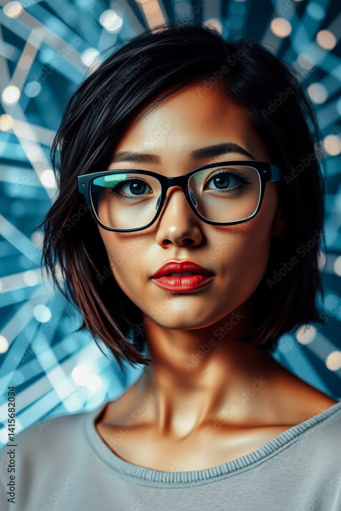 Stylish Woman In Glasses Close Up Portrait