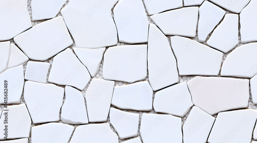 White stone mosaic tiles seamless pattern. Stone architecture backdrop