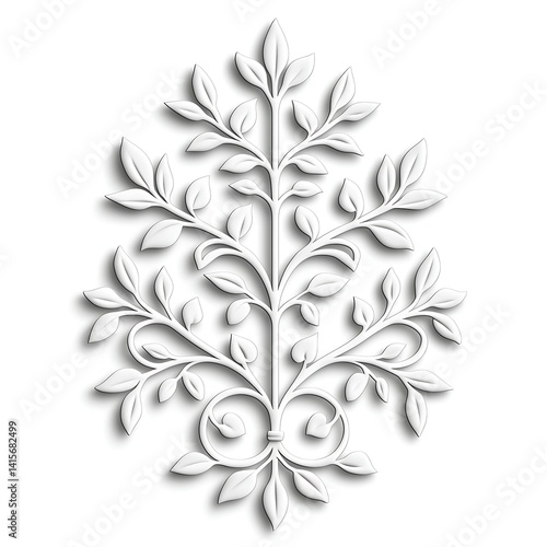 Elegant White Floral Design with Intricate Leaves and Swirling Vines for Decor