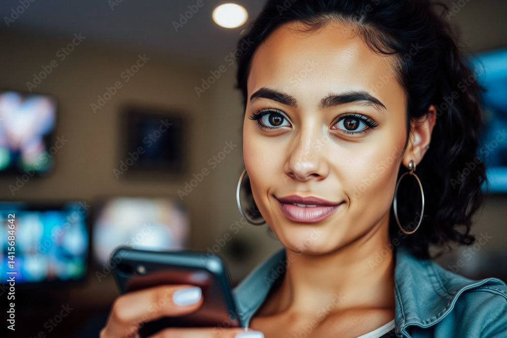 Woman Using Smartphone in a Modern Setting