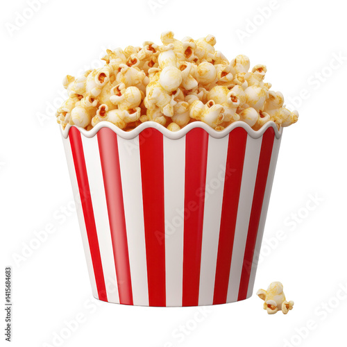 pocorn bucket realistic pop corn 3d container isolated on transparent background.