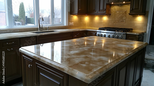 Modern Kitchen Island with Polished Countertop