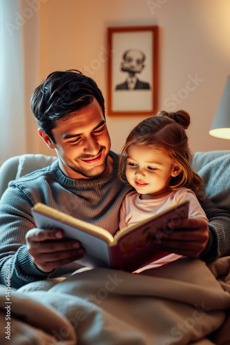 Father Reading Story to Daughter at Bedtime