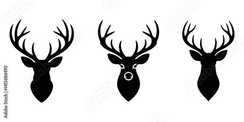 Set of deer heads with horns, Set of stag silhouette male deer vector icon, deer head silhouette vector illustration, Deer Head Black Silhouette Vector Illustration. Elegant deer head silhouettes.