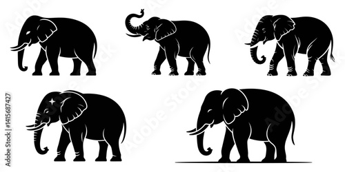 set of silhouettes of elephants, set of elephants, Elephant silhouette set collection isolated black on white background vector illustration, elephant collection, set black silhouette vector.