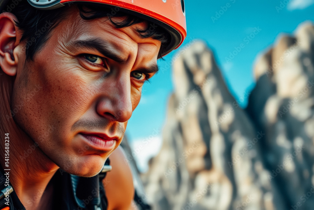 Focused Climber Facing Rocky Peak