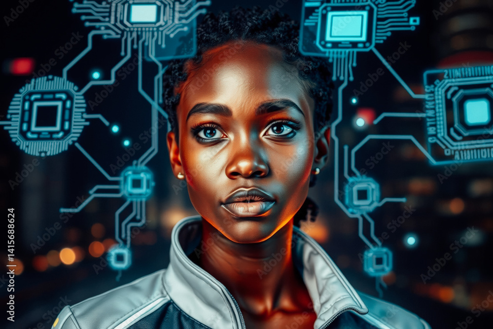 Cyberpunk Woman with Futuristic Interface