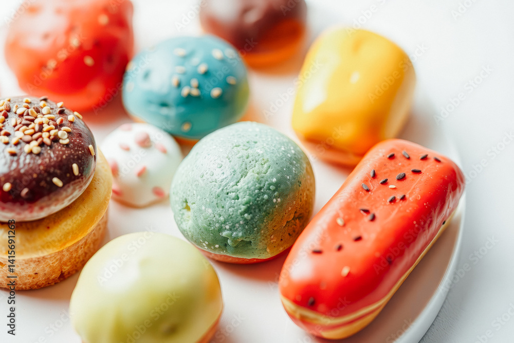 Colorful Glazed Donuts and Pastries on a Plate