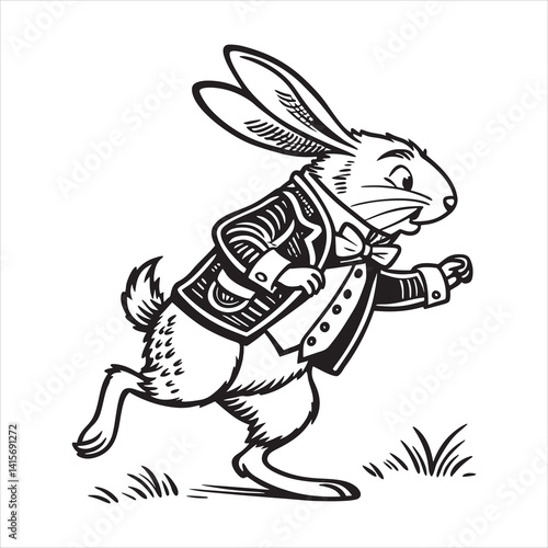 Vintage White Rabbit in Formal Attire – Classic Black and White Illustration