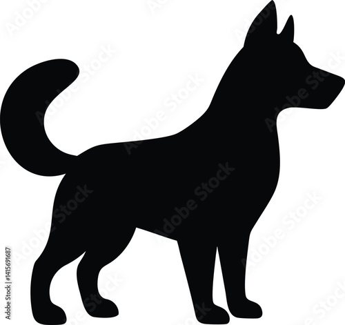 Standing Dog Silhouette with Upright Tail