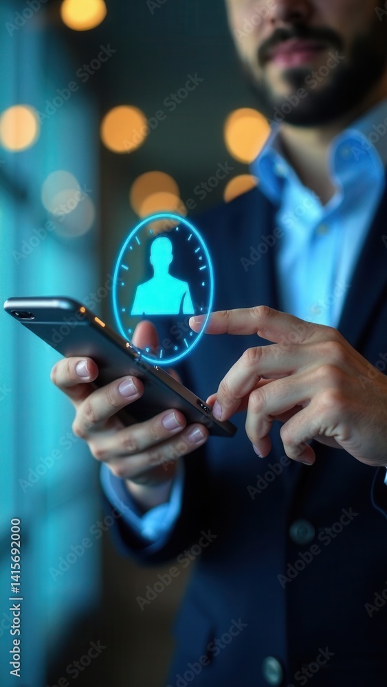 Online and modern technologies for simplifying the human resources system.Human resource manager checks the CV online to choose the perfect employee for his business. HR(human reso.