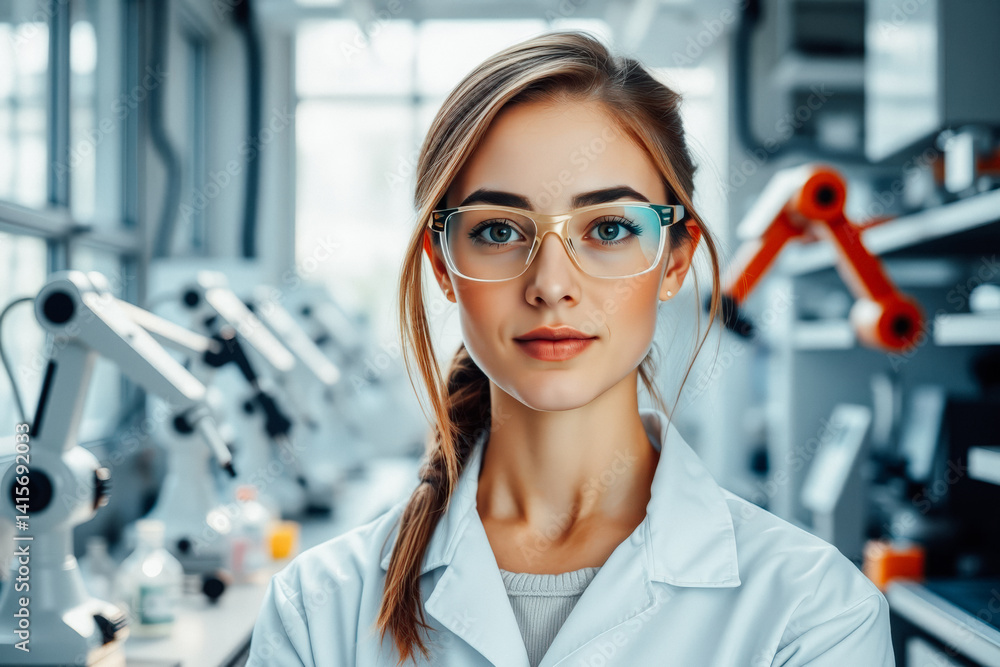 Focused Female Scientist in Modern Lab