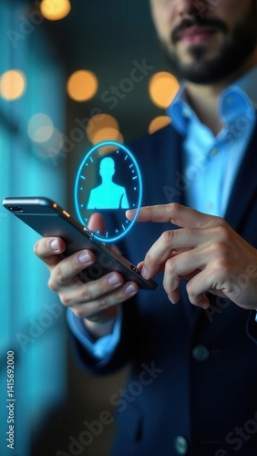 Obraz na płótnie Online and modern technologies for simplifying the human resources system.Human resource manager checks the CV online to choose the perfect employee for his business. HR(human reso. w salonie