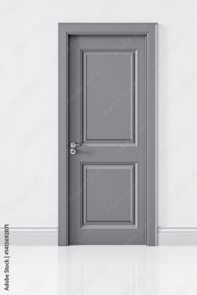 gray paneled door against a white wall gray paneled door against a white wall