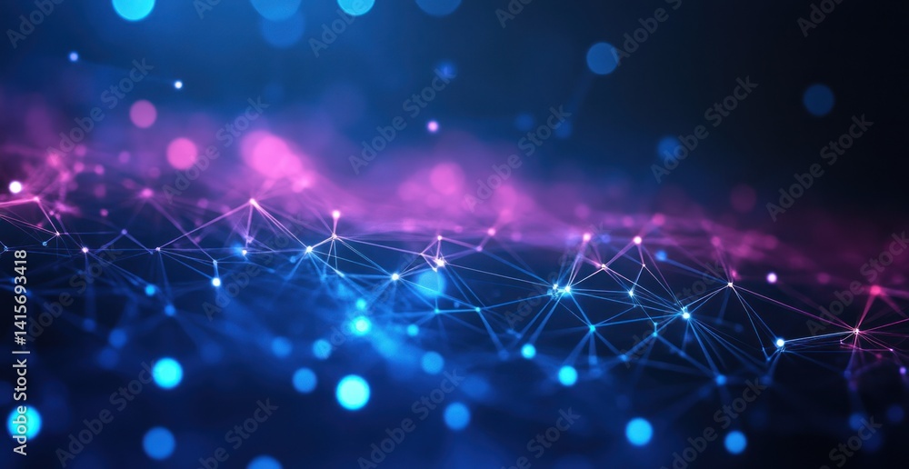 Abstract network background with blue and pink lights and connected dots. Abstract network background with blue and pink lights and connected dots.