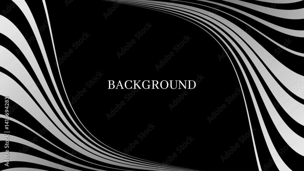 Fototapeta premium Black and white abstract background with wavy stripes, dynamic curve shapes. Symmetrical frame.