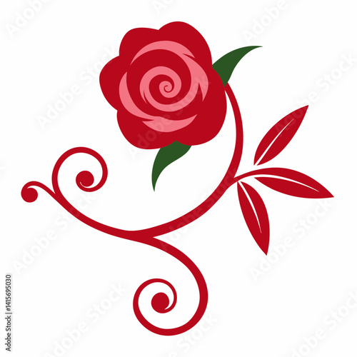 Elegant Rose Scrollwork Accent Vector | Floral Design Element for Digital Projects
