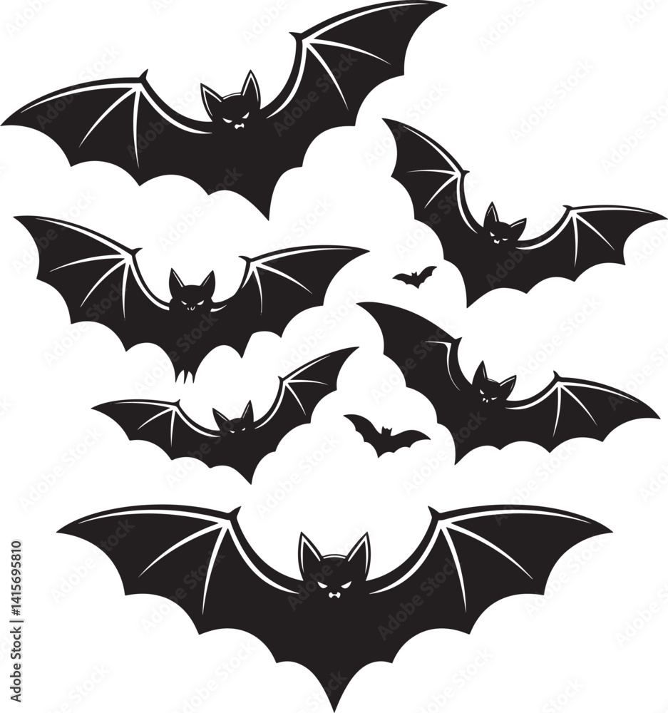 Naklejka premium Halloween bat and bats set silhouette vector illustration isolated On Transparent Background