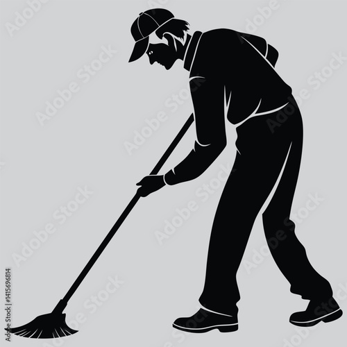 Janitor cleaning floor image silhouette design  vector art and illustration