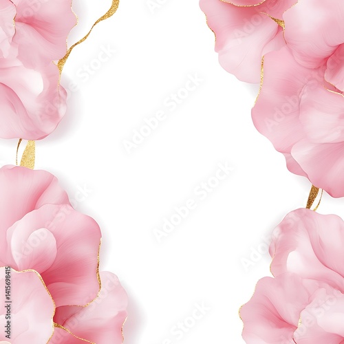 Elegant Pink Floral Pattern with Gold Touches on a White Background for Design Projects