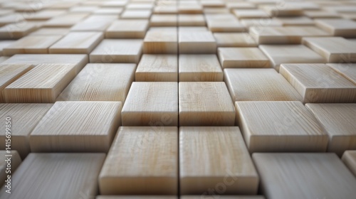 Light wood mosaic wall with square tile pattern. Ultra-detailed ligneous texture perfect for modern interior visuals