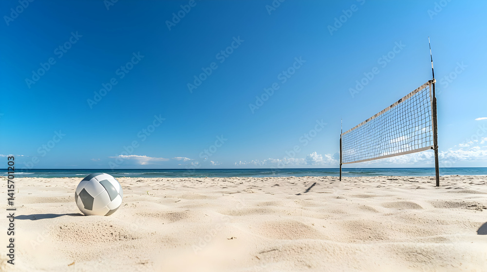 Empty Beach Volleyball Court Under Sunny Sky