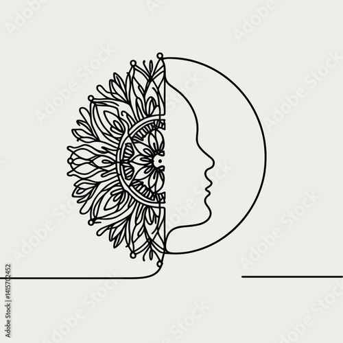 Artistic drawing of a woman's face with a mandala 