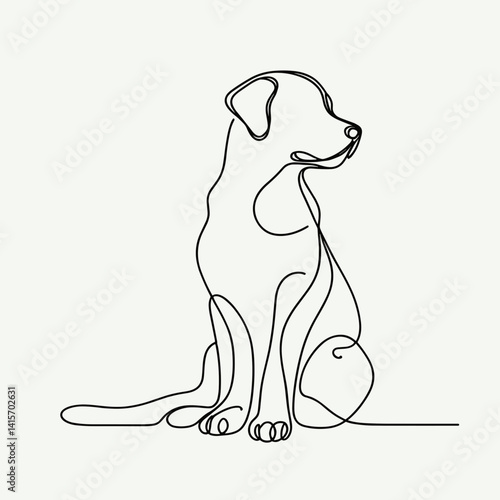 Minimalist Line Drawing of a Dog Sitting in Light Colors  