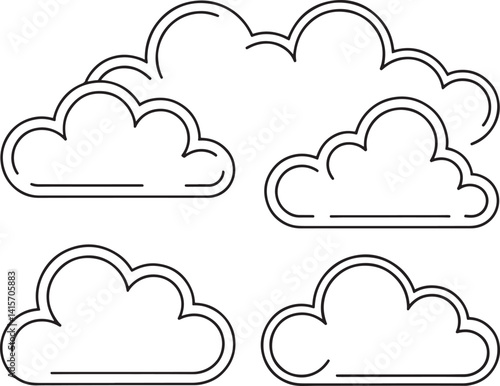 Sky cloud icon set Line art vector illustration isolated On Transparent Background