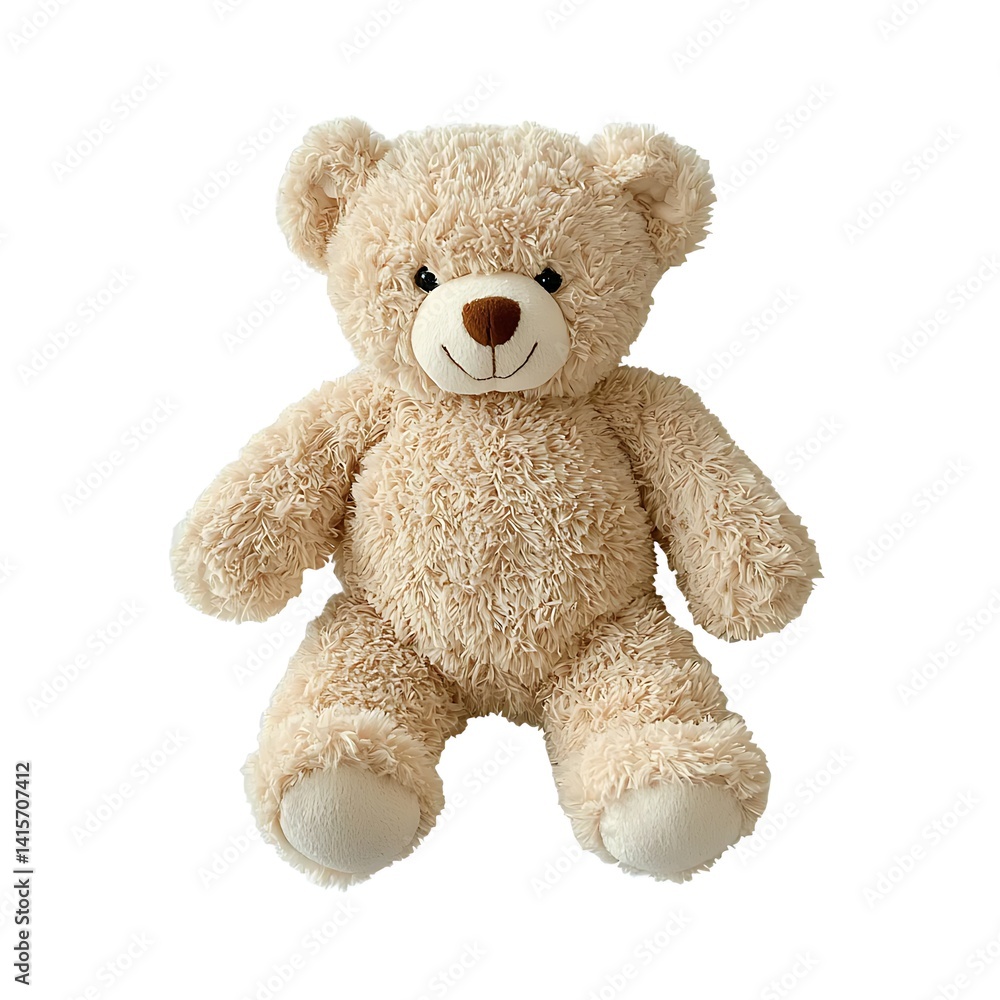 Obraz premium Soft Plush Teddy Bear Sitting on White Background, Perfect for Children's Playtime