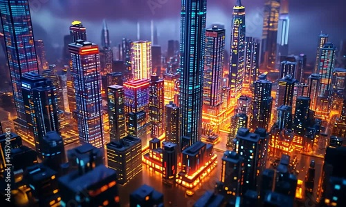 Wallpaper Mural Vibrant city skyline at night with illuminated skyscrapers and bustling urban life below Torontodigital.ca