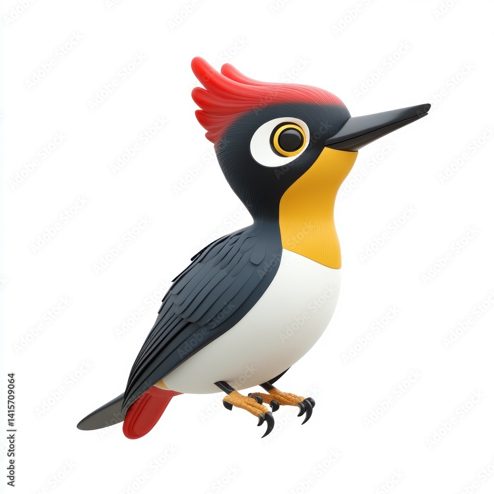Naklejka premium Woodpecker animal 3d rendering isolated on white background. Cartoon plastic style icon 