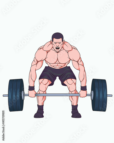 Strong man performing deadlift with barbell, symbolizing strength, fitness, workout, sport, and power