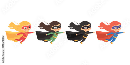 Schilderij op canvas Vector Superhero Girls Flying In Costume